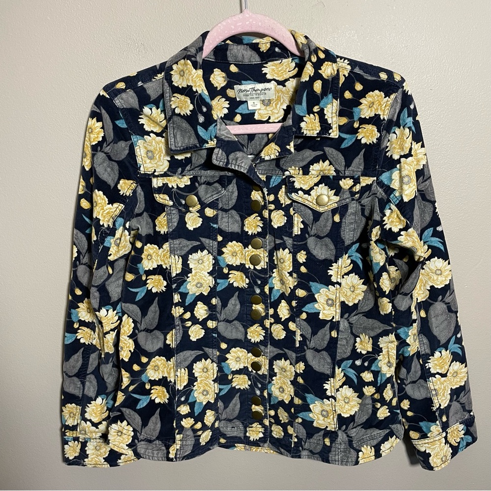 Norm Thompson Vintage Corduroy snap button down shirt jacket floral print